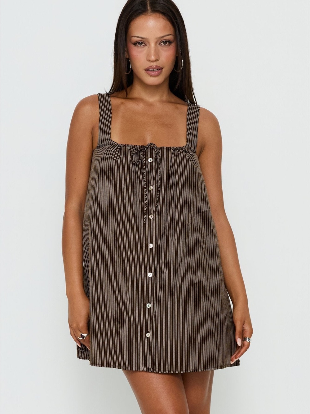 Princess Polly Brown Striped Button-Front Mini Dress